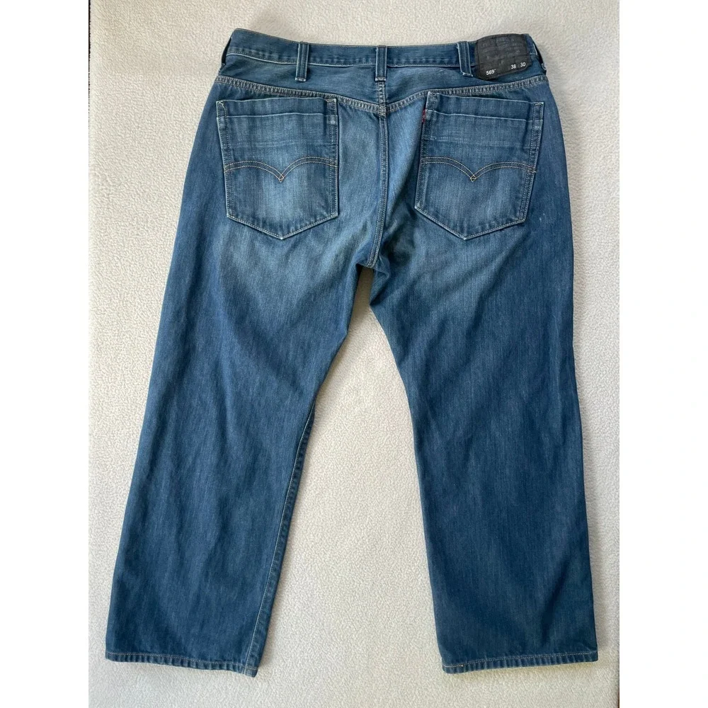 8 Pocket 90s Y2k Levi's Mens 38 x 30 569 Loose Straight Jeans Blue Medium Wash